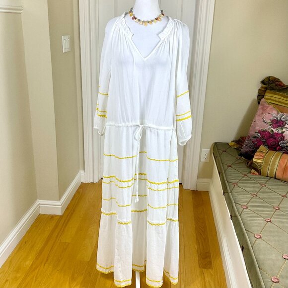 Draper James Dress Maxi Cotton Long Sleeve White Cotton Yellow 2022 (2XL) NWT - Picture 1 of 7
